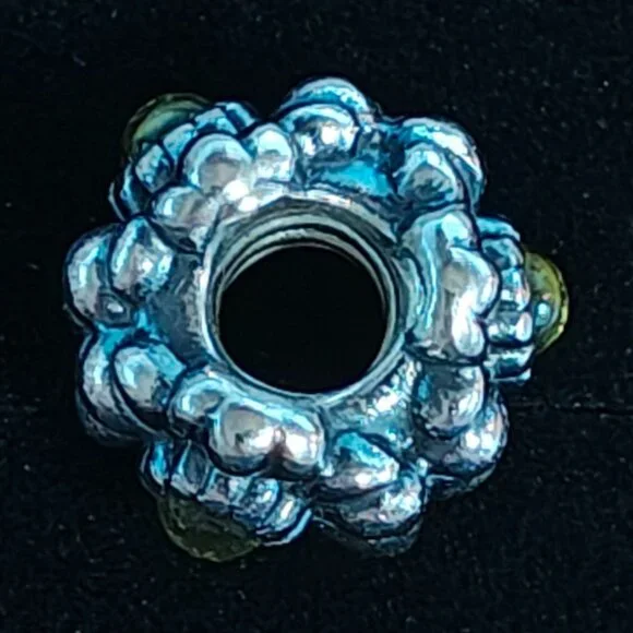 Authentic Pandora August Birthday Blooms Charm 790580PE Silver & Peridot - Picture 3 of 5